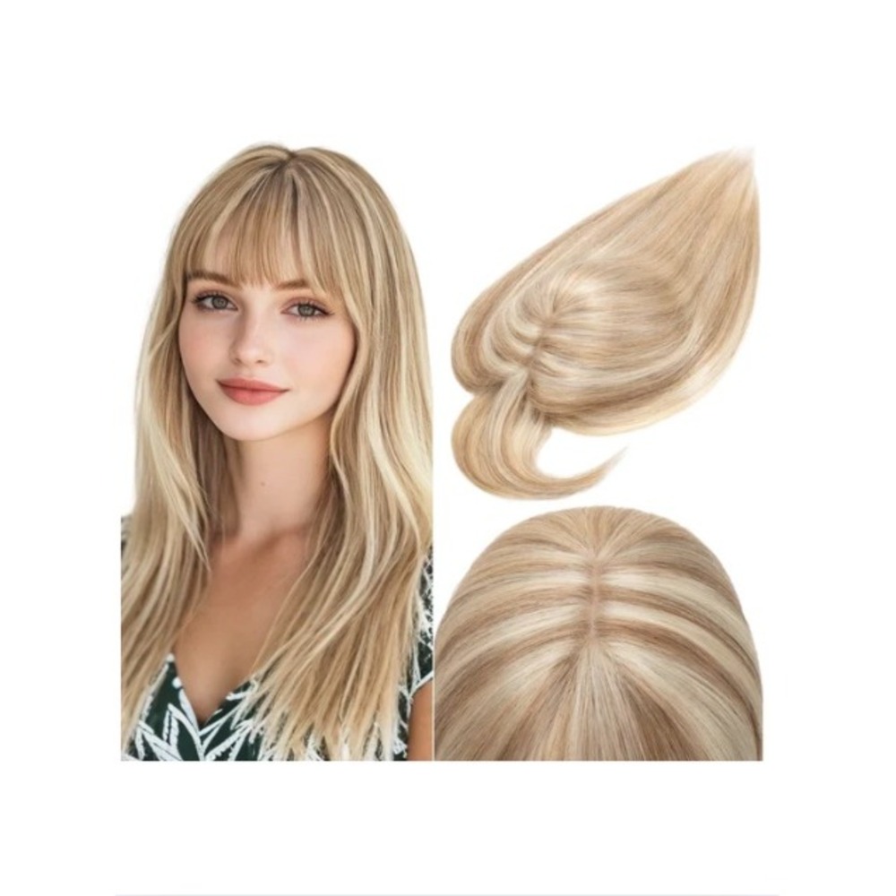 Rich Choices Human Hair Topper Bangs 10in Golden Brown Blonde Highlight #12P613